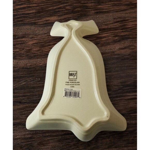 Mikasa Holiday Bloom Poinsettia Bell Candy Dish Christmas Gold Trim 8" - Picture 3 of 4